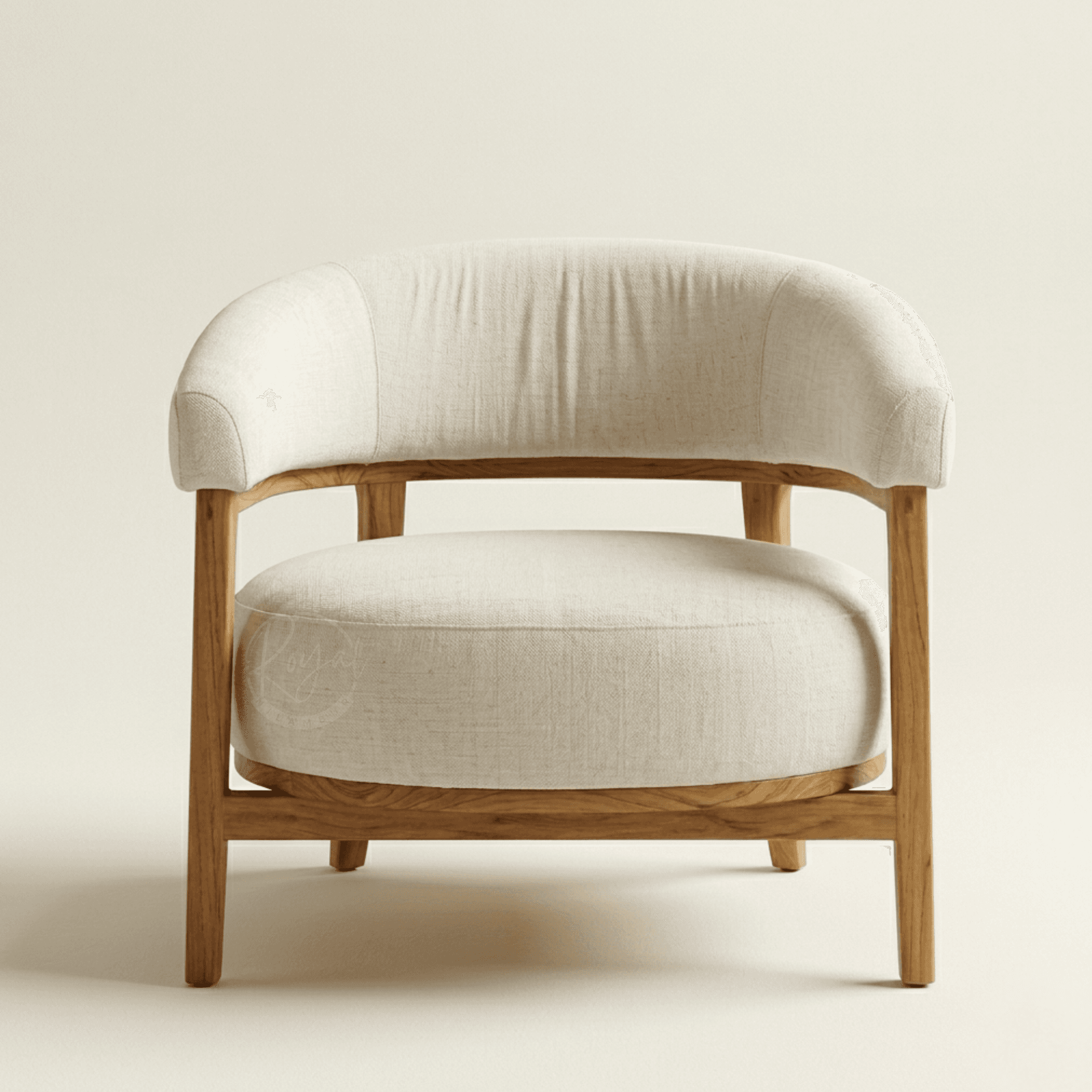 Side view of the Royal Ishvra wooden arm chair highlighting the sweeping silhouette and satin finish of the Nilambur teak wood frame